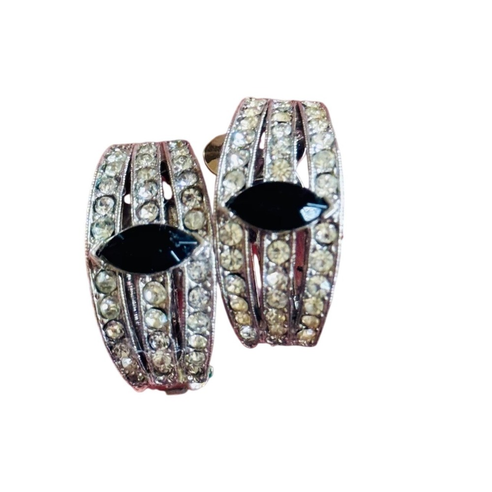 VTG KJL Kenneth Lane Signed Earrings Cuff Clip Silver Tone rhinestone Regal 60s